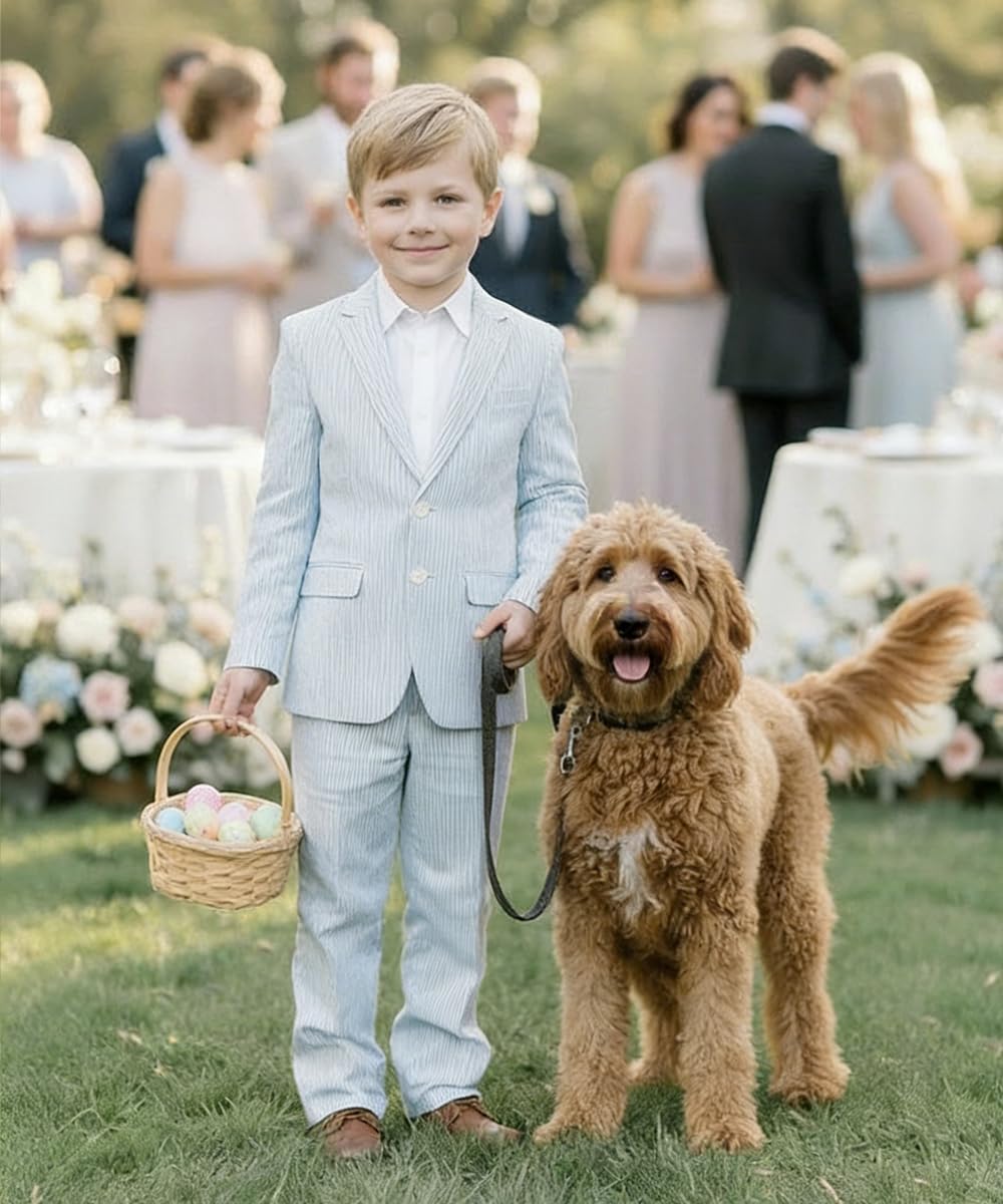 Boy's Blazer Casual Seersucker Sport Coats for Kids Summer Beach Wedding Jacket for Boys School Uniform Outfit