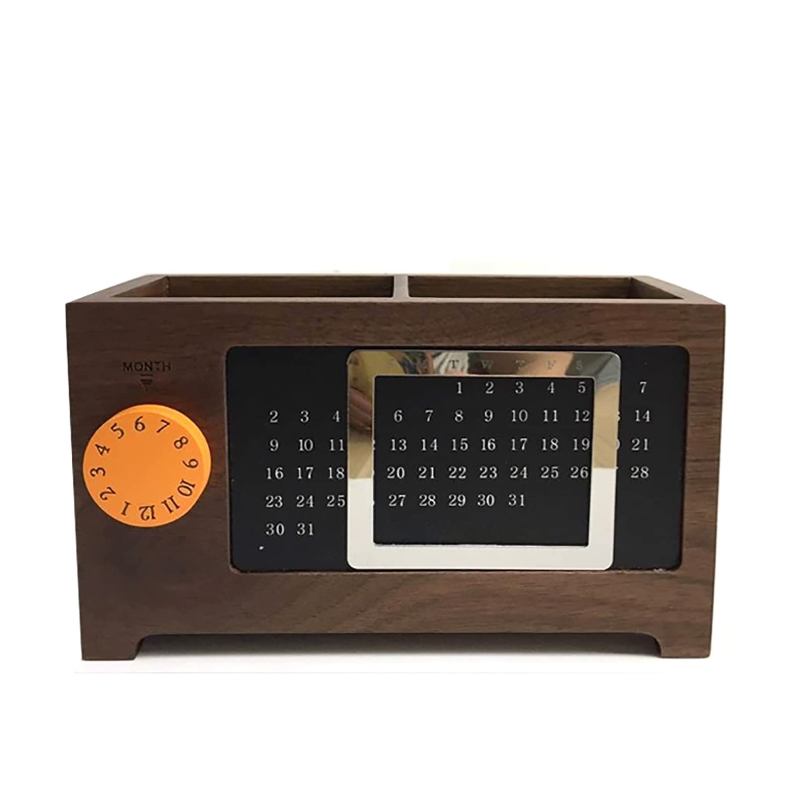 DUMRALBQE Wooden Pencil Pot Perpetual Calendar Pen Holder Wooden Organizer for Home Office(Brown)