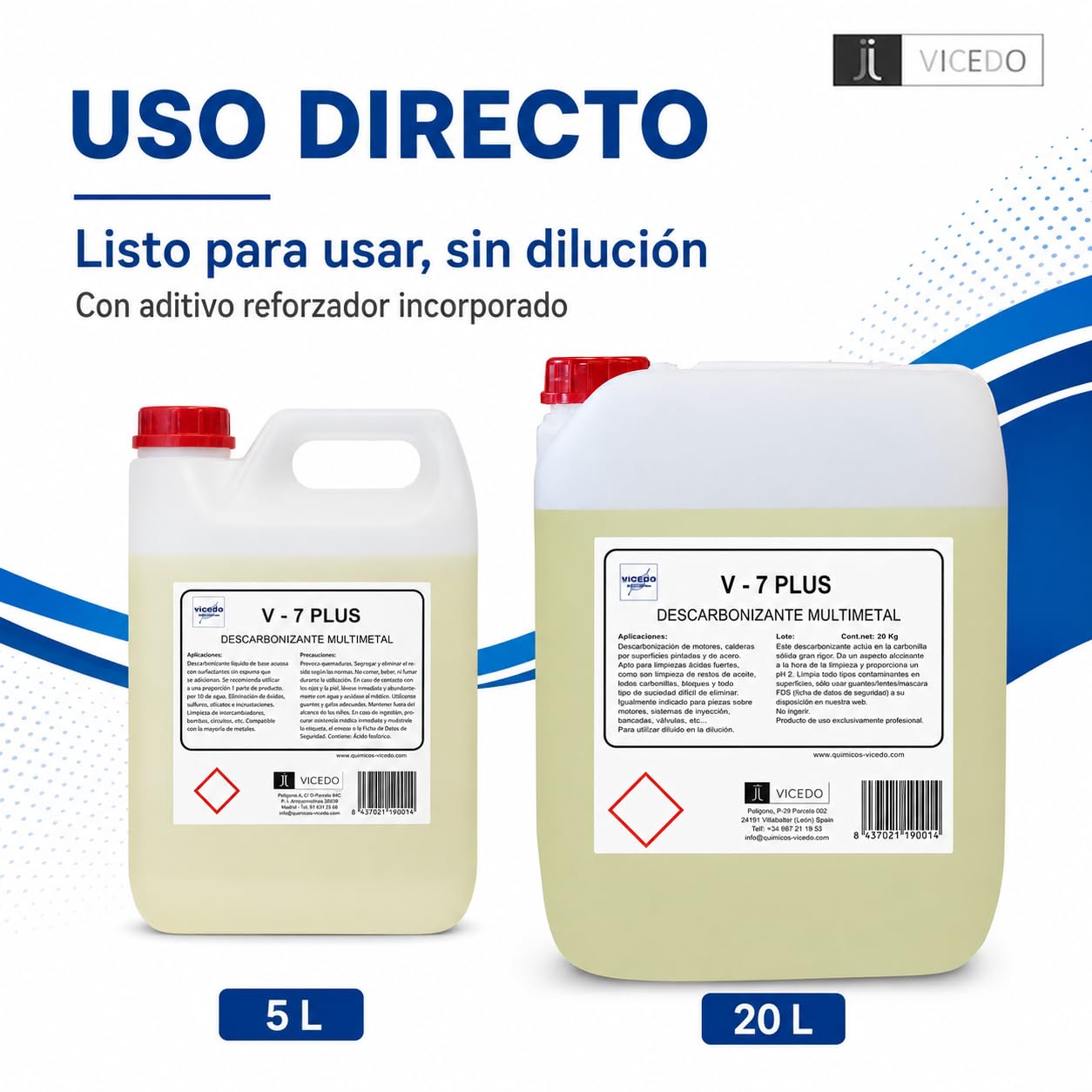 V-7 PLUS Descarbonizante para Ultrasonidos 20 L, Uso Directo, Multimetal, con Aditivo Potenciador, Elimina Carbonilla