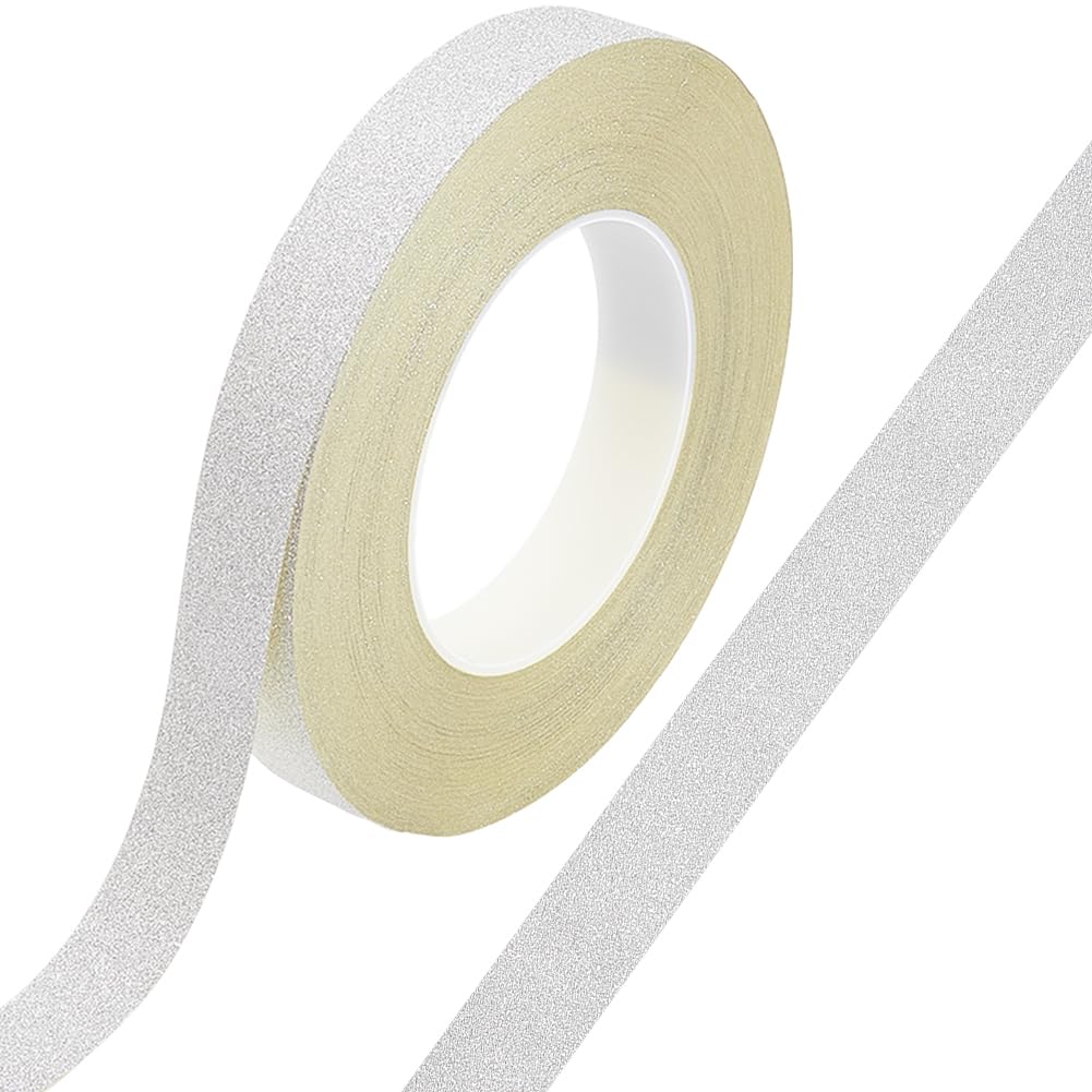GORGECRAFT 50M*20mm Glitter Adhesive Tape Foil Masking Tapes Silver Washi Paper Stick for DIY Scrapbook Decorative Adhesive Sticker Craft and Gifts Wrapping Car Furniture Walls