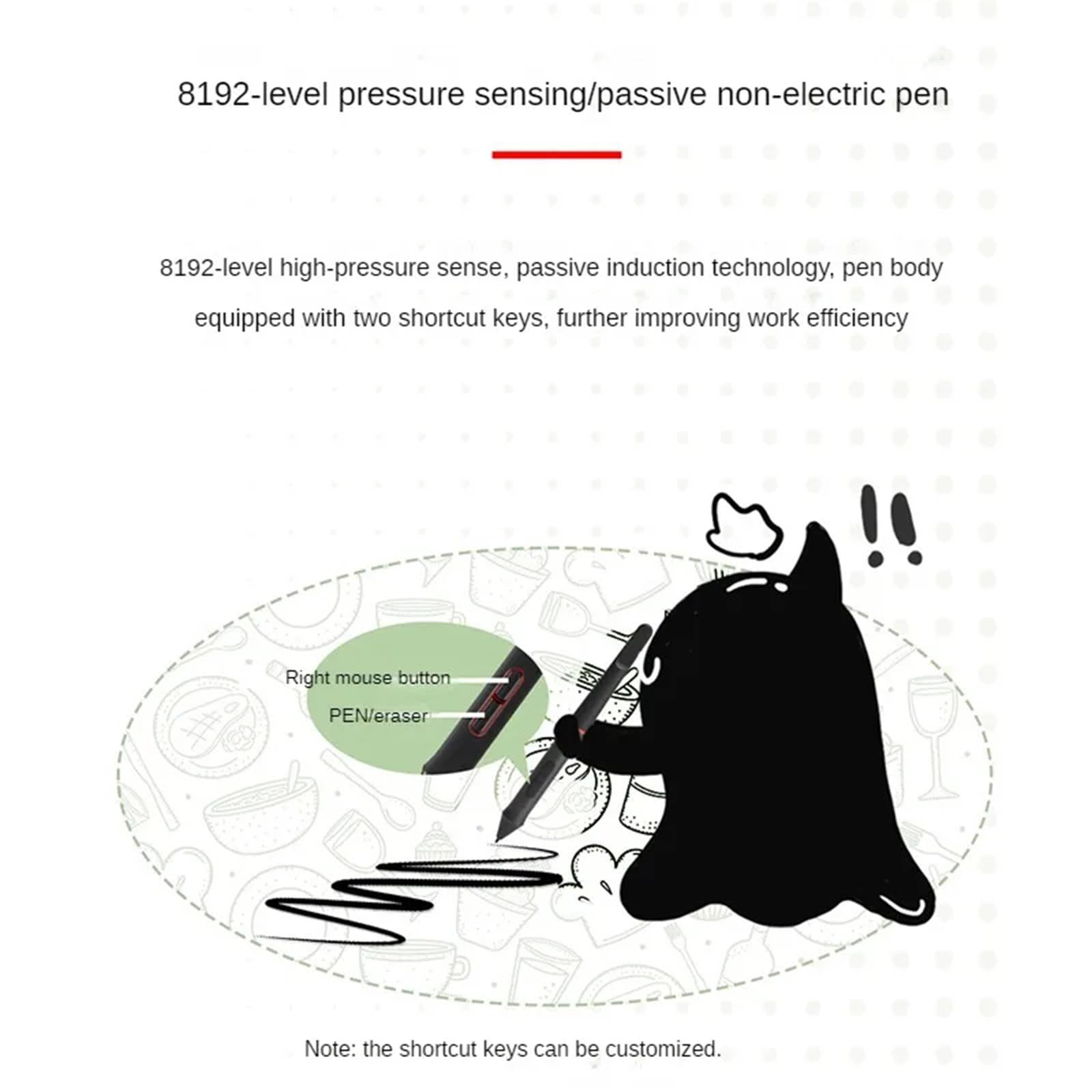 Tavoletta grafica con stilo senza batteria + funzione di inclinazione + sensibilità alla pressione 8192 + tavoletta con penna con 8 tasti di scelta rapida per principianti