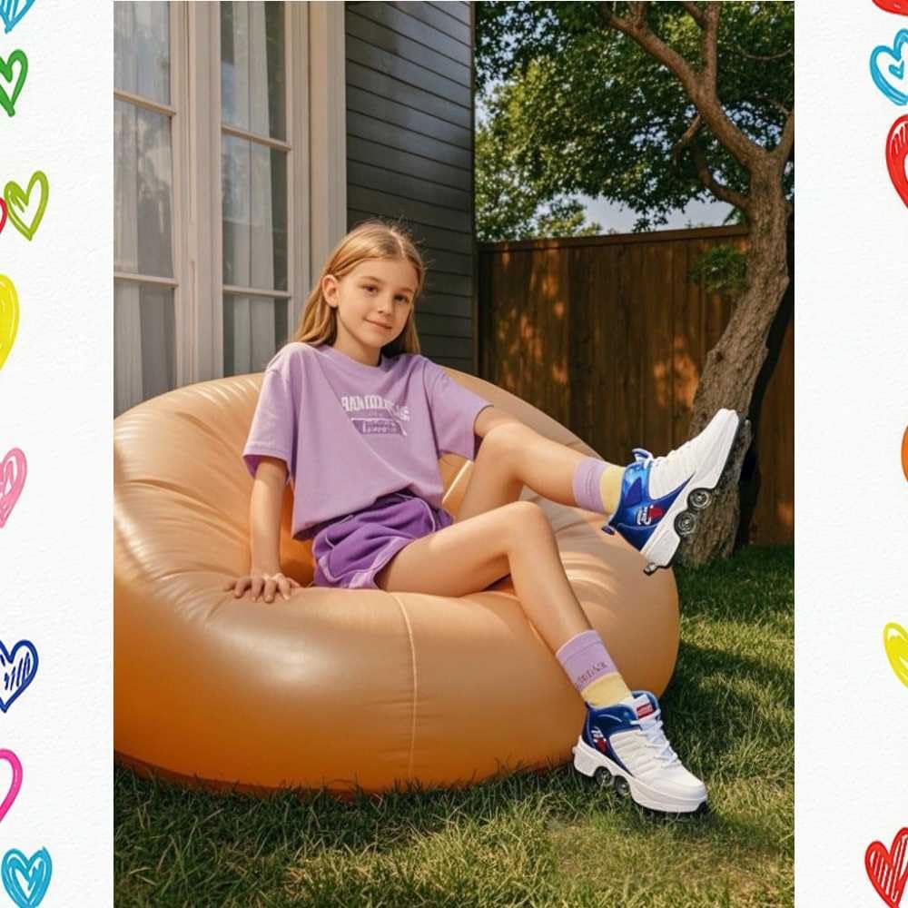 2-in-1 Women's Roller Skates Shoes, Double-Row Deform Quad Roller Skates, Four-Wheeled Invisible Sneakers for Outdoor Sports and Automatic Walking