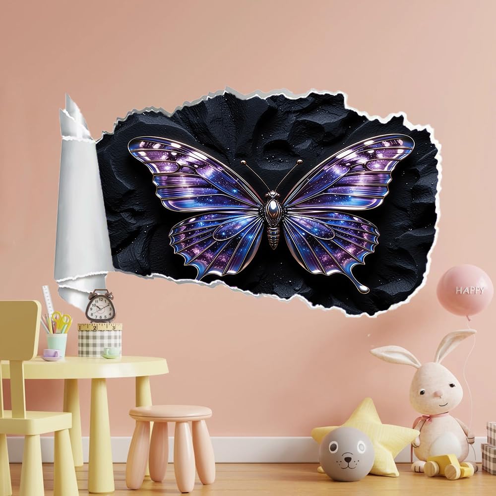3D Wandtattoo Wanddurchbruch Wandaufkleber, Schmetterling Wandsticker Wanddeko Wandbilder, Lila Galaxie Wandaufkleber Für Schlafzimmer Badezimmer Flur Küche Möbel Aufkleber