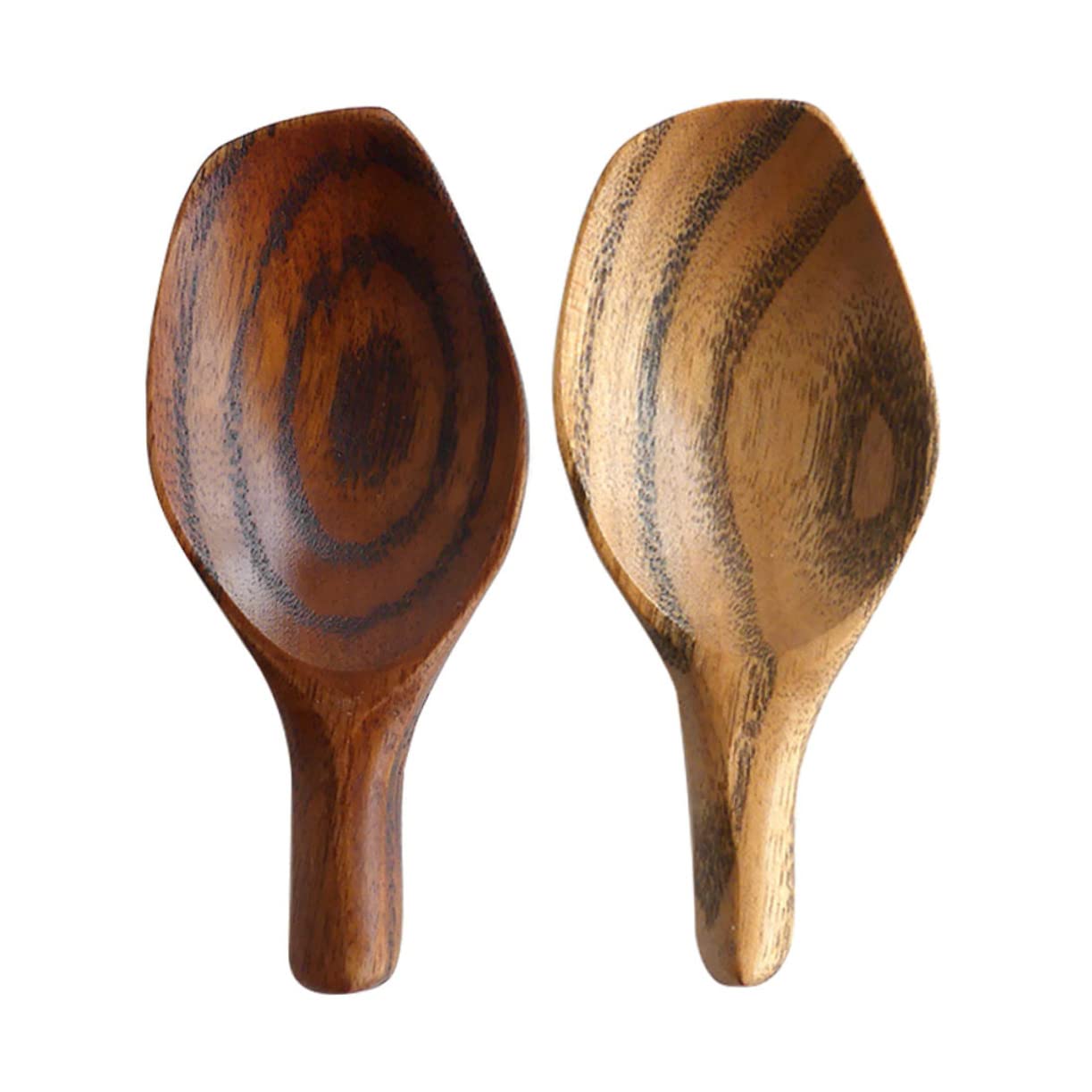 Angoily Natural Wood 2pcs Short Handle Scoops for Tea Coffee Kitchen Gadget with Ergonomic Design