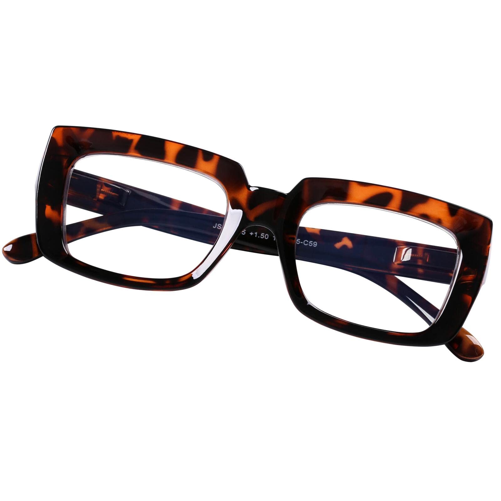 DOOViC Tortoiseshell Reading Glasses Blue Light Blocking 1.0 -Oversized Rectangular Frame Readers Readers Glasses for Women
