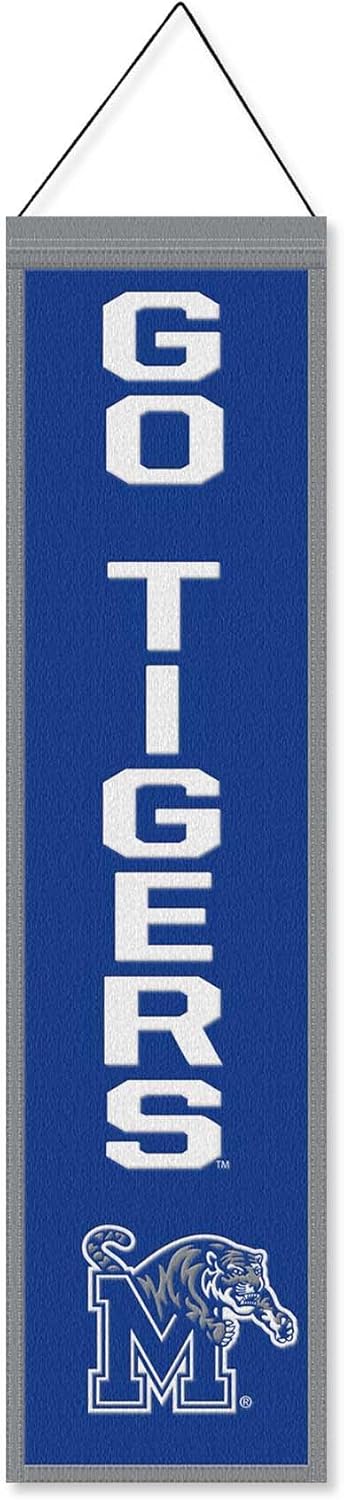 WinCraft University of Memphis Tigers Go Tigers 8x32 Inch Vertical Wool Embroidered Hanging Banner