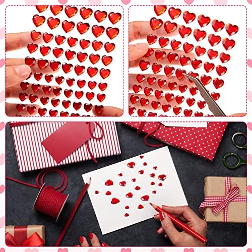 505 Pcs Heart Self Adhesive Stick on Gems Acrylic Heart for Valentine's Day Heart Stickers for Craft Rhinestone Sticker Crystal Gem Stickers Heart Face Gems Stick on Table Scatter Decoration (Red)