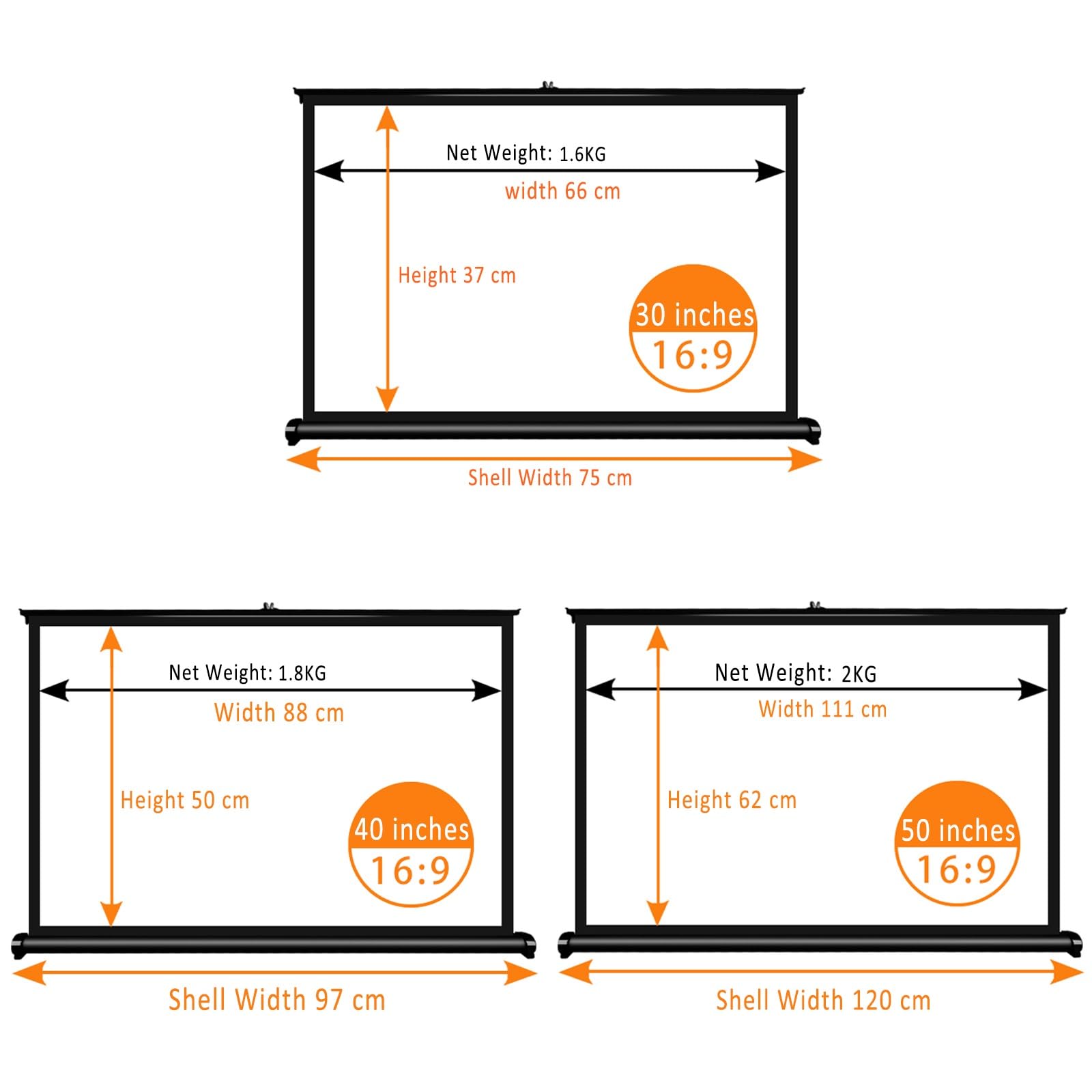 Proiettore Telo Portatile, 4K HD Schermo Di Proiezione, Telo Proiettore Portatile per Campeggio Ufficio Home Theater, Dimensioni Disponibili da 30,40,50 Pollici/16:9, 30,40,50 Pollici/4:3(16:9,30")