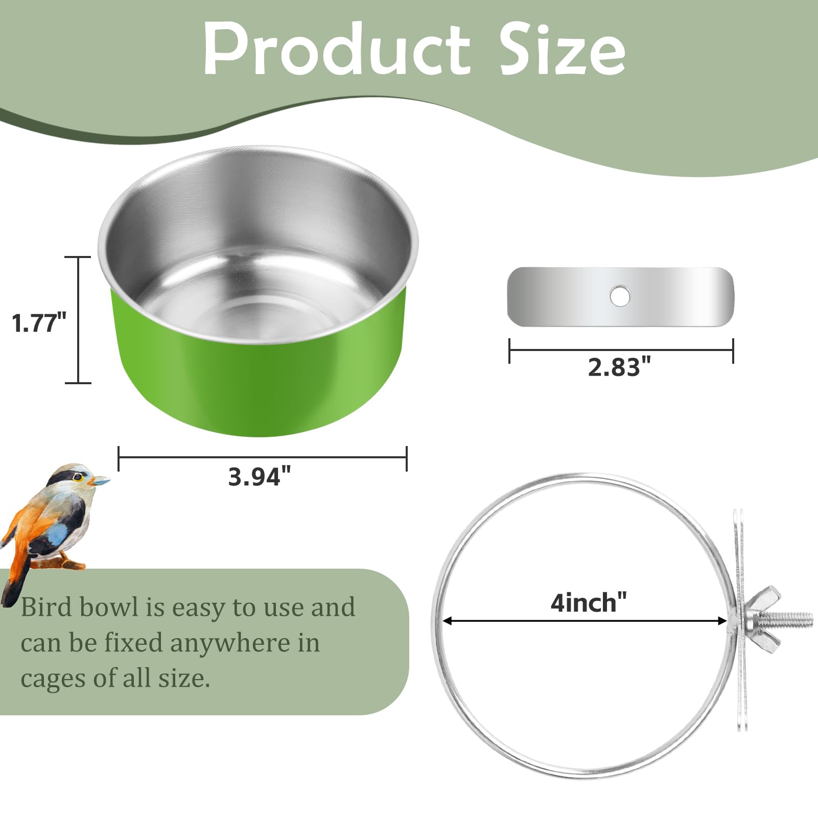 2 Pcs Stainless Steel Bird Bowls, Small Bird Food Dishes for Cage, Parrot Cage Feeder with Clamp Holder for Parakeet/Cockatiels/Conure/Budgies/Ferret/Small Animal - image 2