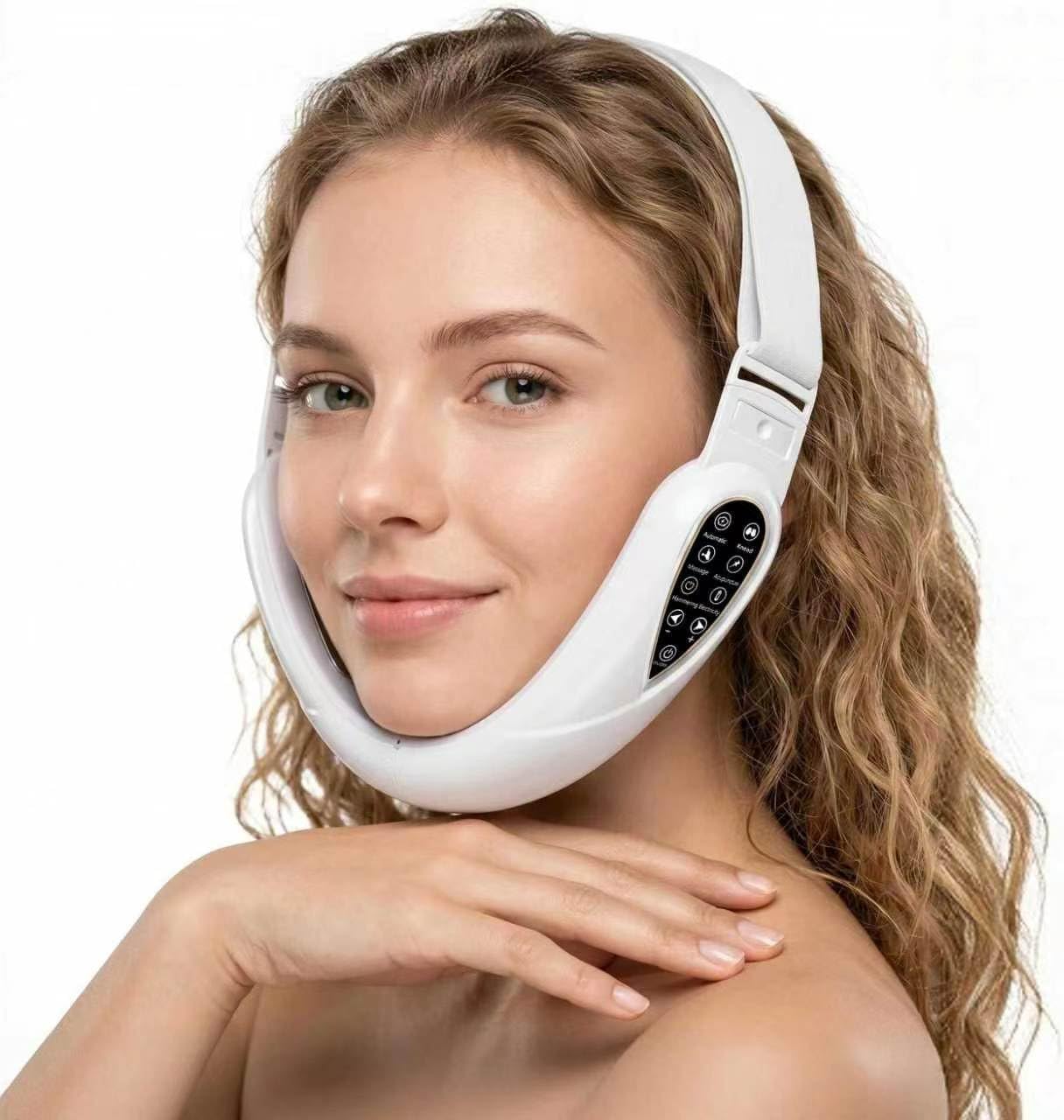 Electric Double Chin Device, V Shape Face Massager with 5 Modes, 5 Gear, TENS Microcurrent, Remote Control, Pulse Massage Patches, Jawline Lifting Device Improve and Face Slimmer, Helps Obtain V-Line