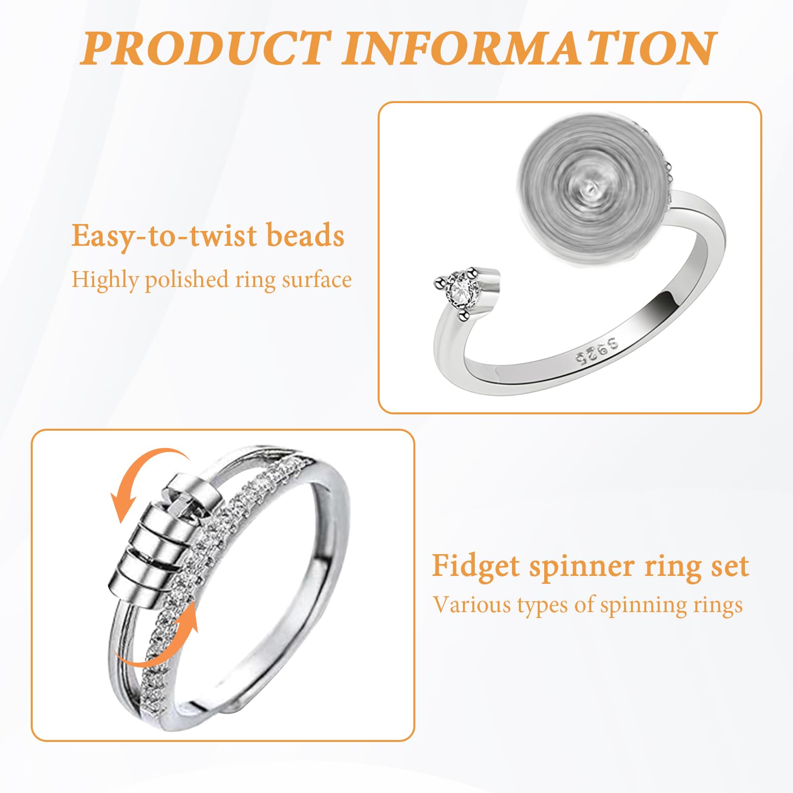 12 Pezzi Di Anello Antistress Donna Regolabili Anello Antistress Anxiety Ring Per Alleviare La Pressione Unisex Con Sacchetto Di Velluto Nero
