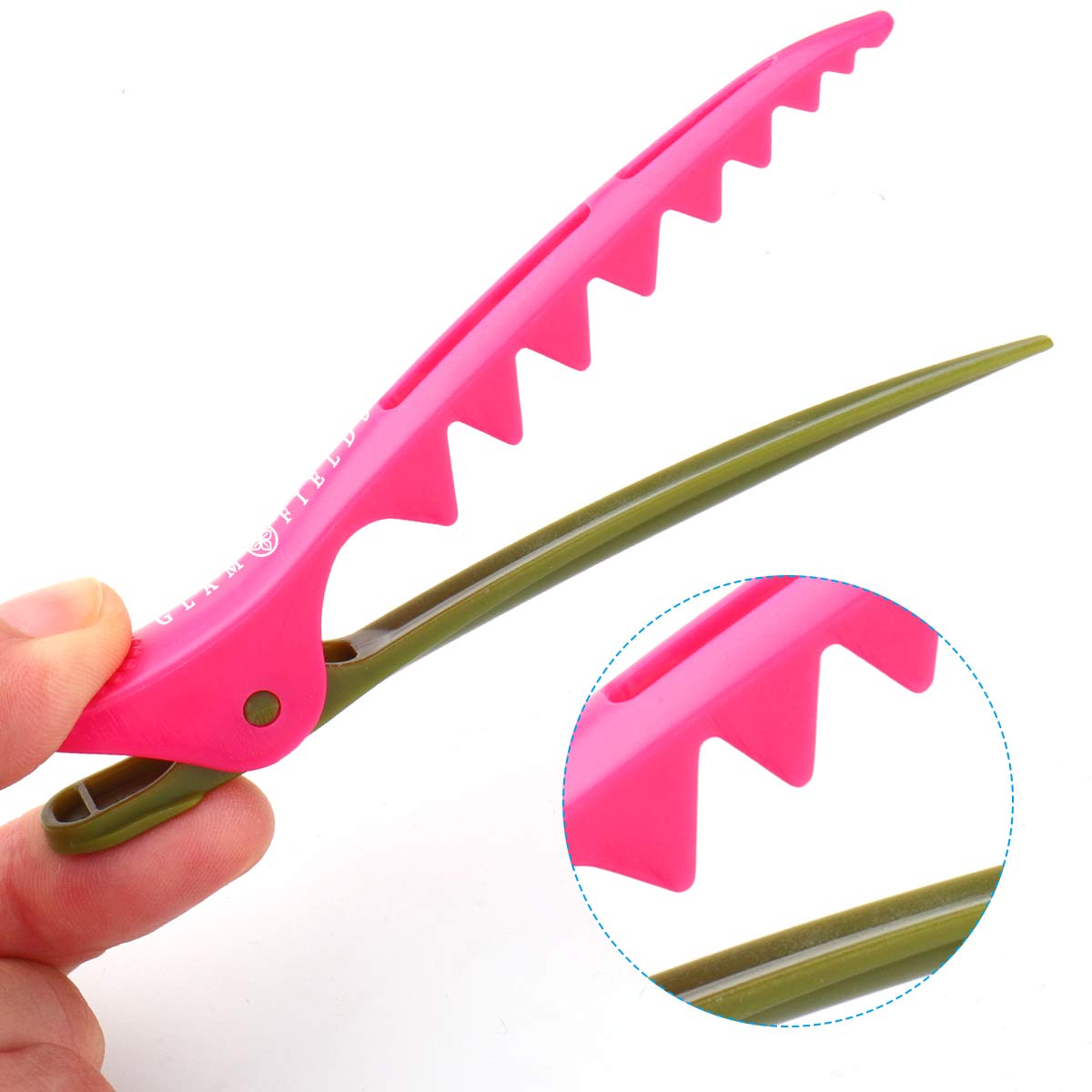 GLAMFIELDS 6 Pack Professional Plastic Shark Hair Clips for Styling and Sectioning - Durable Shark Hair Clip with Non-slip grip & Wide Big Teeth for Easy Styling Thick/Thin Rose Red