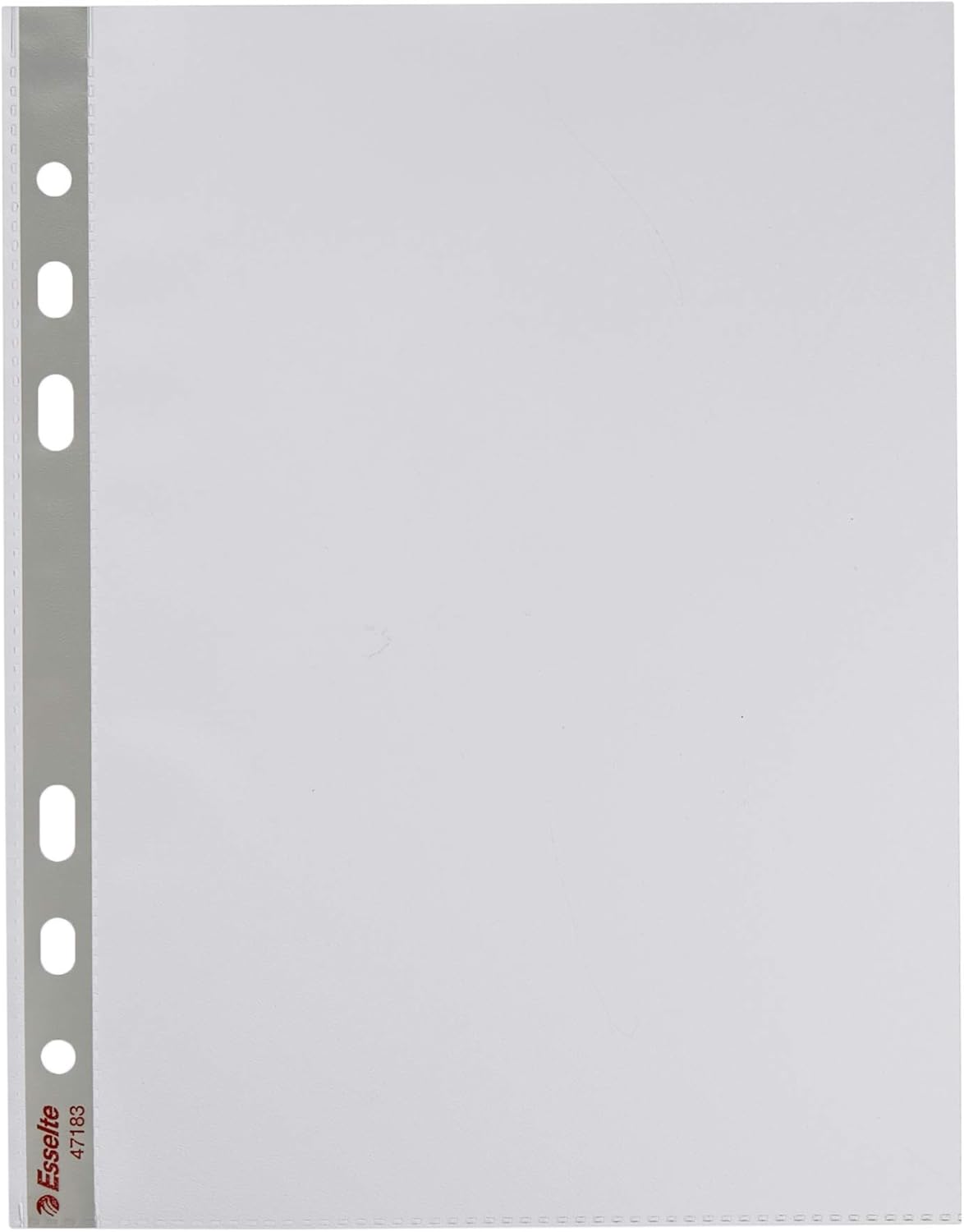 Esselte Heavy Duty Punched Pocket, Pack of 25, Holds up to 20 A5 Sheets, Transparent, Matte, 85 Micron PP Material, 47183