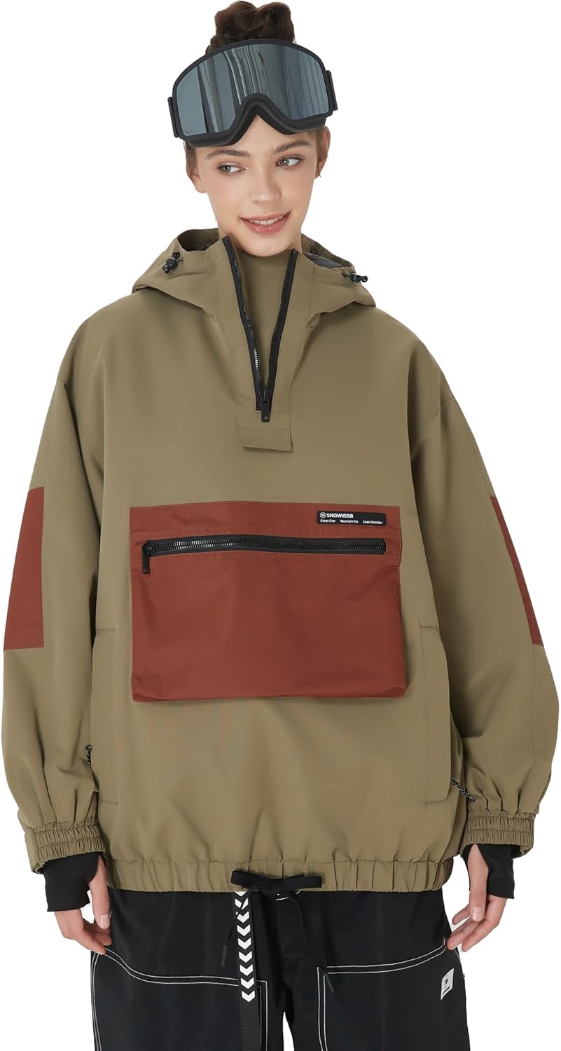 SNOWVERB Baggy Waterproof Snowboard Jacket Insulated Ski Coat with Cargo Pockets Hooded Windproof Snow Jacket for Men Women