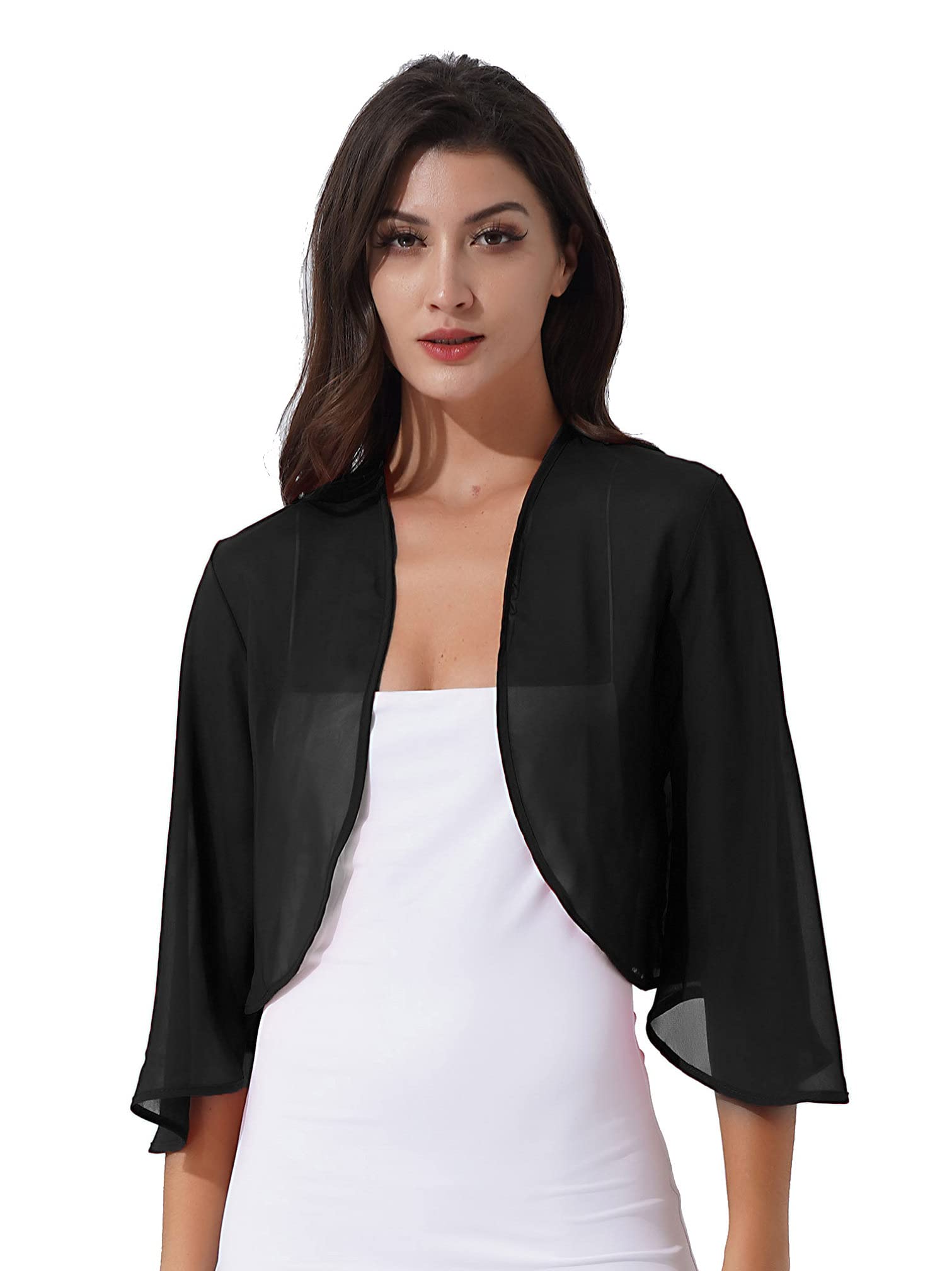 iiniim Cárdigan de Gasa Manga 3/4 para Mujer Corto Torera Elegante Chaqueta para Boda Fiesta Bolero Corto Mujer Chal de Playa Mujerpara Primavera Verano