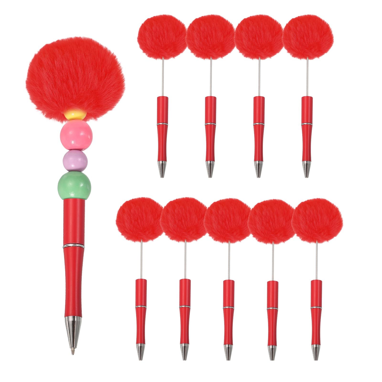 PATIKIL Pompom Ballpoint Pens, Fluffy Ball Pens Pom Pom Plastic Cute Beaded Pen for DIY Gift Writing Office Supplies - 10 Pcs (Red)
