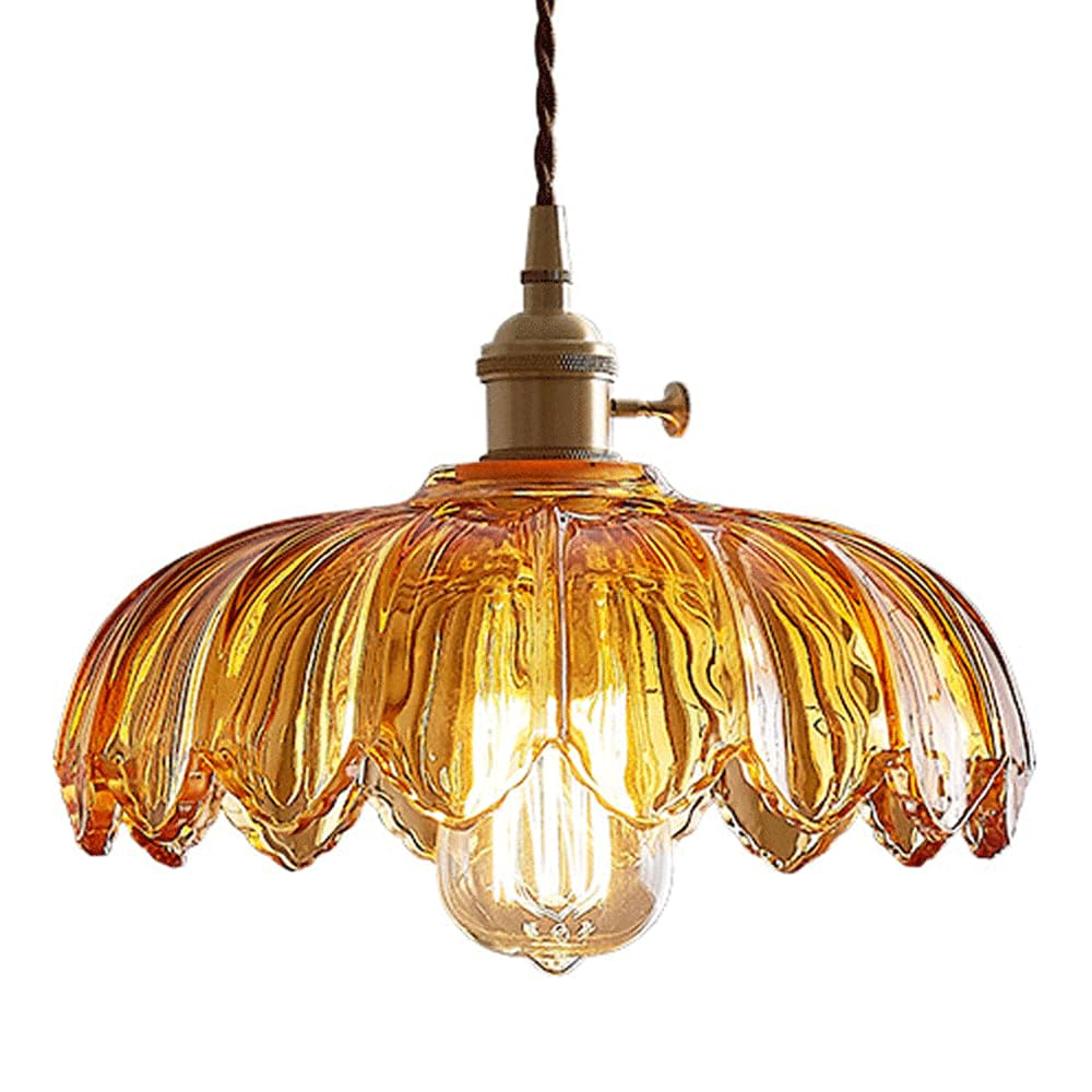 Lustre à tête unique en verre de cuivre et fleur rétro E27 pour décoration de chambre d'hôtel