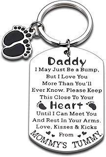 New Dad Keychain Gifts for Daddy to be Fathers' Day Birthday Christmas Valentines Day Baby Announcement Pregnancy Gifts for New First Time Father Husband Men Soon to Be Dad from Wife New Mommy, Silver, Small