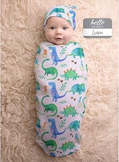 Itzy Ritzy Cocoon & Hat Swaddle Set, Cutie Cocoon Includes Name Announcement Card & Matching Jersey Knit Cocoon & Hat Set, Perfect for Newborn Photos, for Ages 0 to 3 Months, Dinosaur (CC8085)