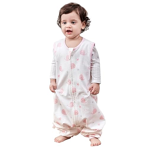 ZIGJOY Saco de dormir para niños pequeños con pies, 0.5 TOG, saco de dormir para bebé de 24 a 36 meses, 100% algodón, ligero, saco de dormir para