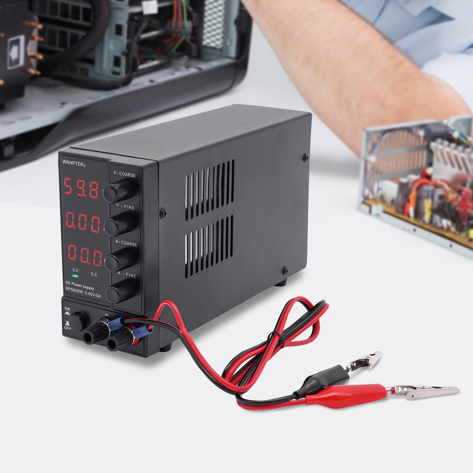 Zasilacz sieciowy DC 0-60 V, regulowany wskaźnik LED z precyzyjnym urządzeniem, automatyczne przełączanie C.V. C.C. do warsztatu domowego, laboratorium, test akumulatora, wydajne zasilanie