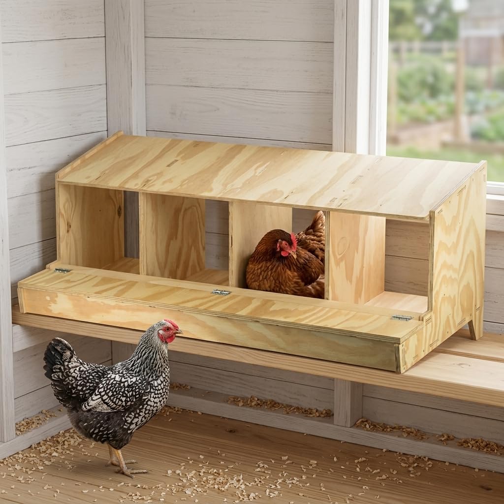 Ponedero de Madera con 4 Departamentos para Gallinas