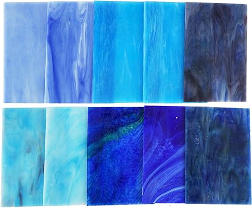 Miniatura 79 de Lanyani Paquete de 10 hojas variadas de vitrales, azulejos grandes de mosaico de vidrio catedral de 4 x 6 pulgadas para manualidades, mezcla verde