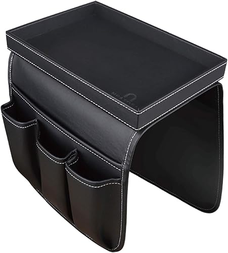 Organizador de sofá con bandeja de madera desmontable para colchones reclinables, reposabrazos de silla con 4 ranuras, 1 bolsillo grande y 3 Negro