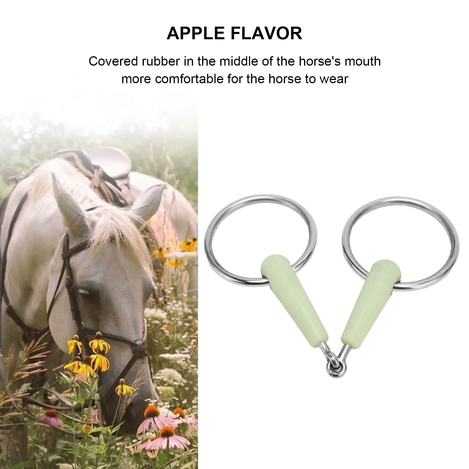 Mors à œuf Pour Cheval En Acier Inoxydable - Avec Caoutchouc Goût Pomme - Anneau Libre, Doux Et Résistant - Pour Un Contrôle Confortable
