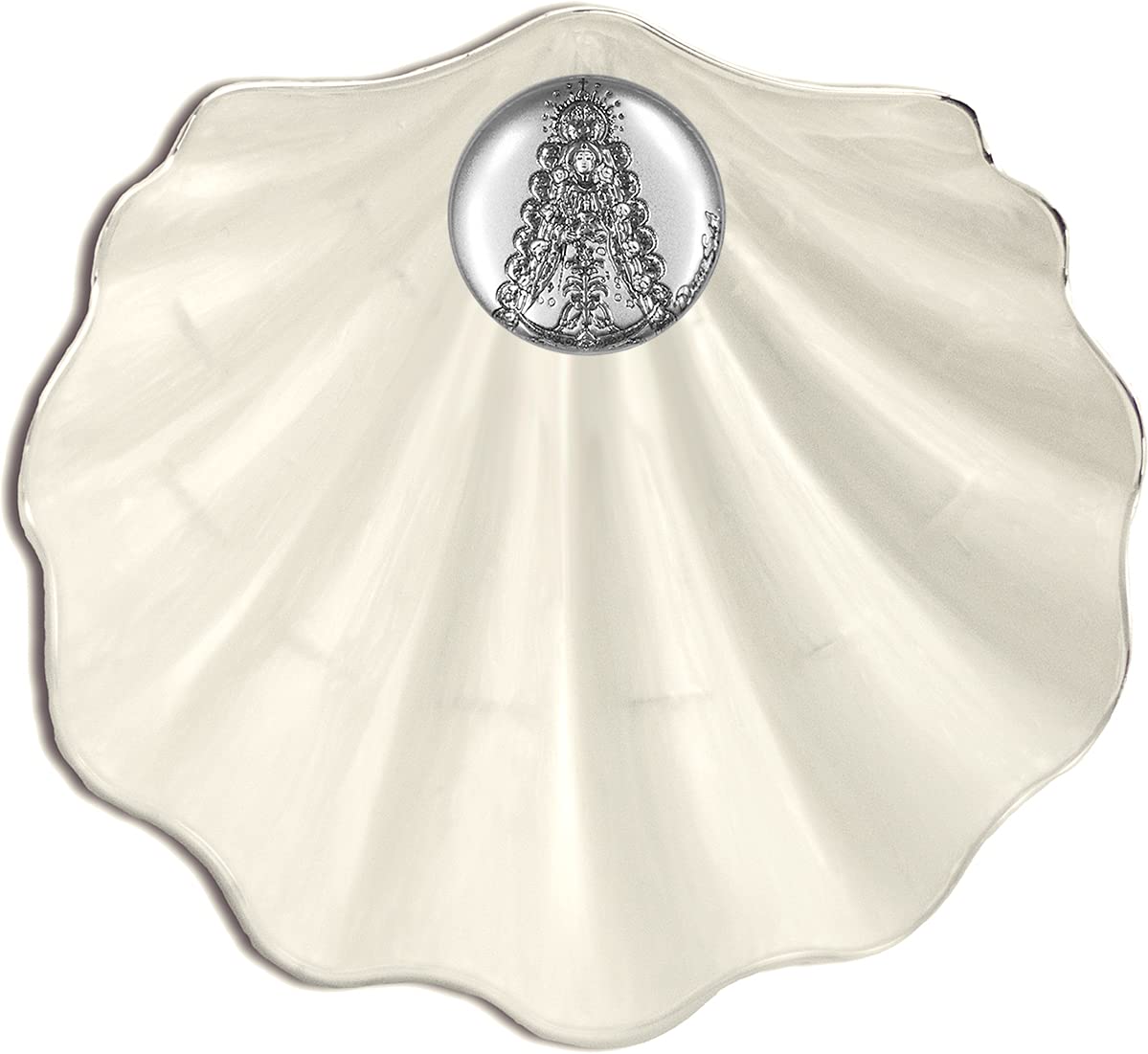 Concha de Bautizo con aplique de La Virgen del Rocío.