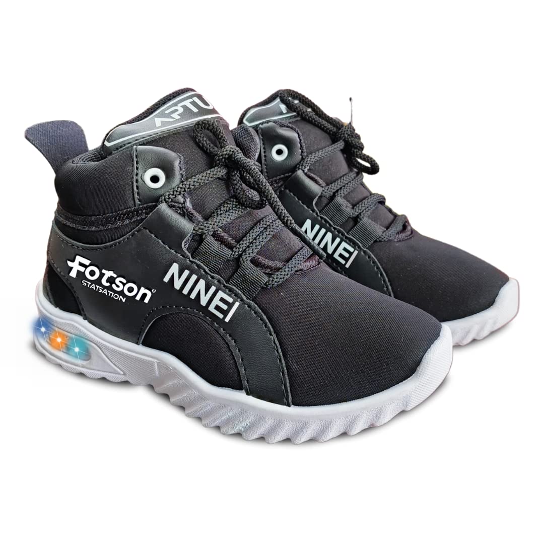 FootStation Boys & Girls High Ankle Comfort L.E.D-Light Long Shoes for 5-7 Years Kids (Assorted Print) (Black, Numeric_1) (B0C28MZVSZ) Amazon Price History, Amazon Price Tracker