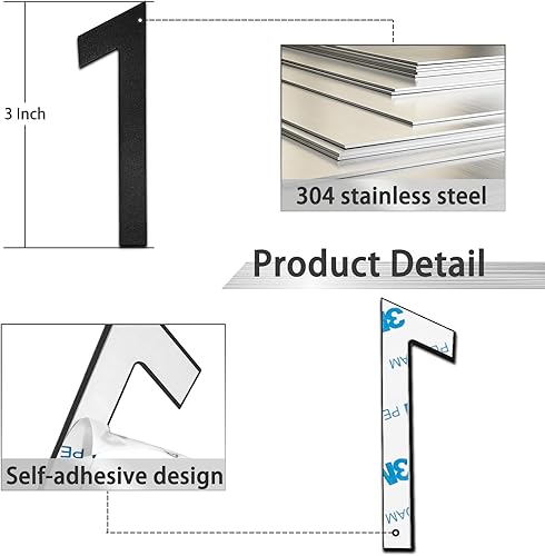 Miniatura 3 de Números de casa modernos de metal negro de 3 pulgadas, número de buzón adhesivo de Luiety, números de casa para apartamentos y oficina (1)