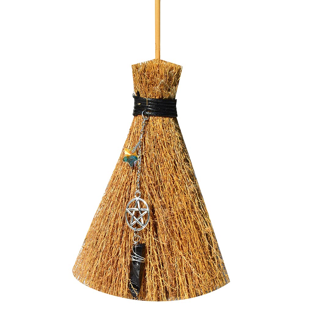 Kalttoy Halloween Decorations Broom Straw Witch Brooms with Hanging Crystal Pendant Ornament for Broom Halloween Decorations Straw Witch Brooms with Hanging Crystal Pendant