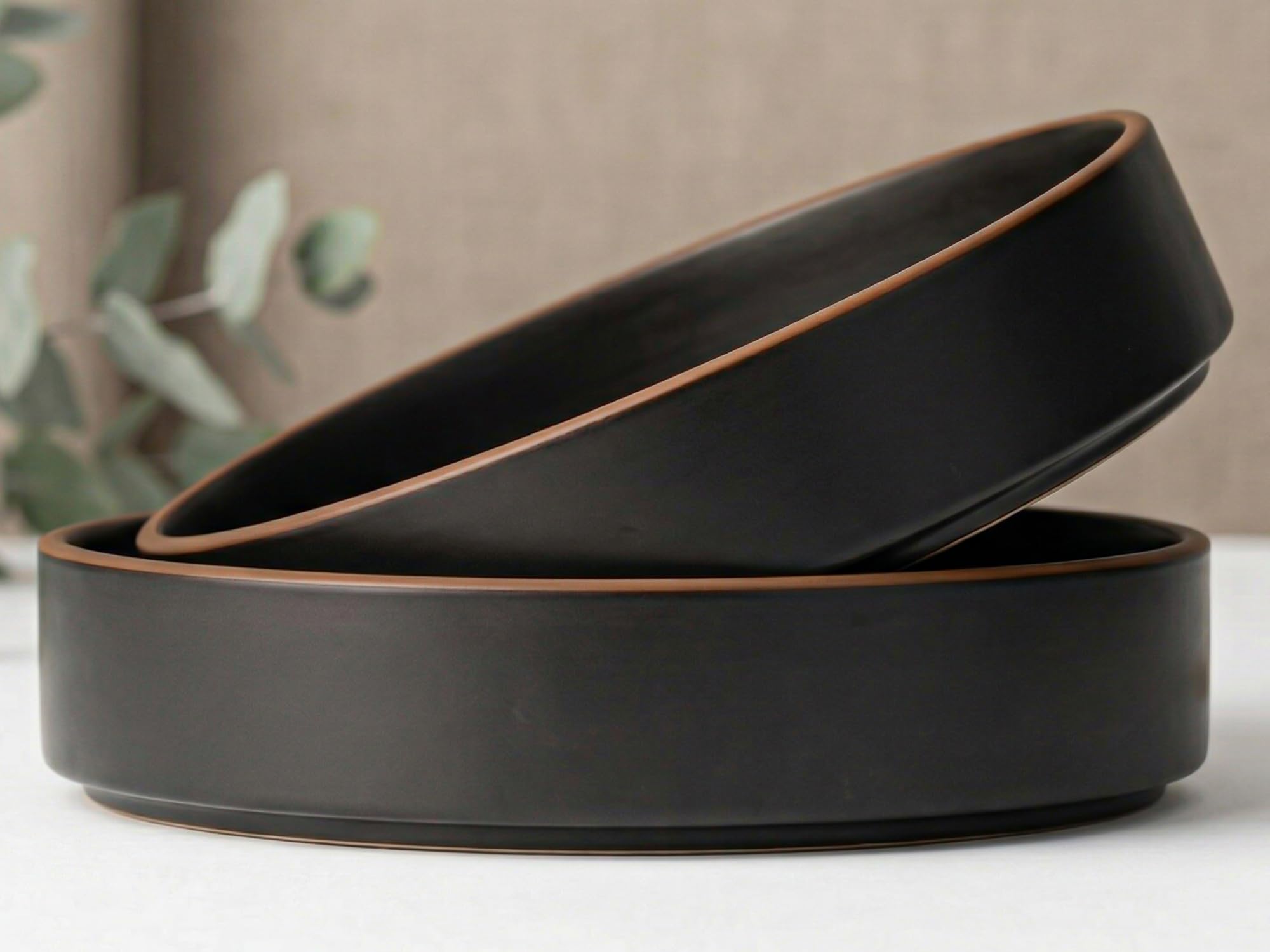 Bodhi House Stackable Ceramic Salad Bowl Set of 2 Pieces, Charcoal Grey