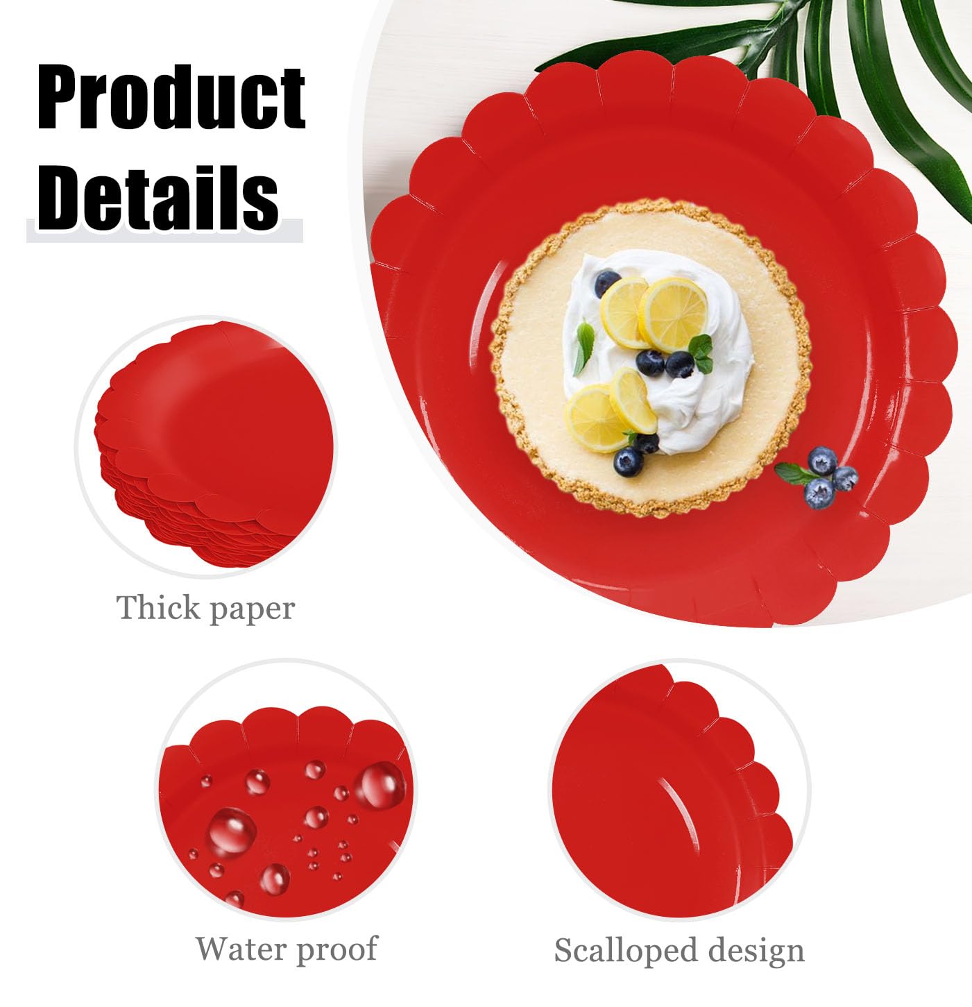 HEIPINIUYE 50 platos de papel rojo de 7 pulgadas, platos festoneados rojos, platos desechables para boda, baby shower, fiesta de cumpleaños, platos de postre