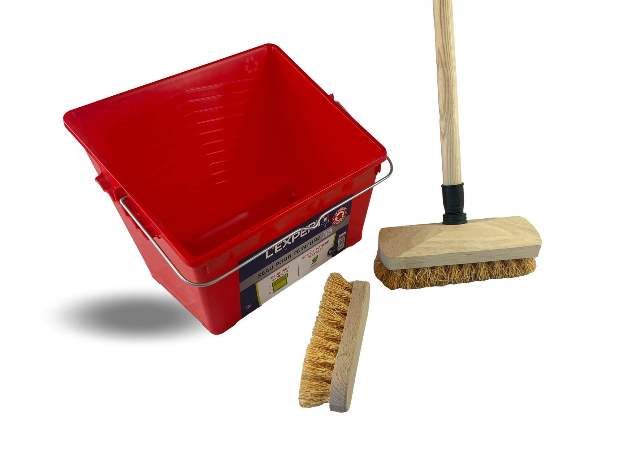 Kibros Kit Balai Lave-Pont chiendent Manche Bois Seau Brosse à Laver