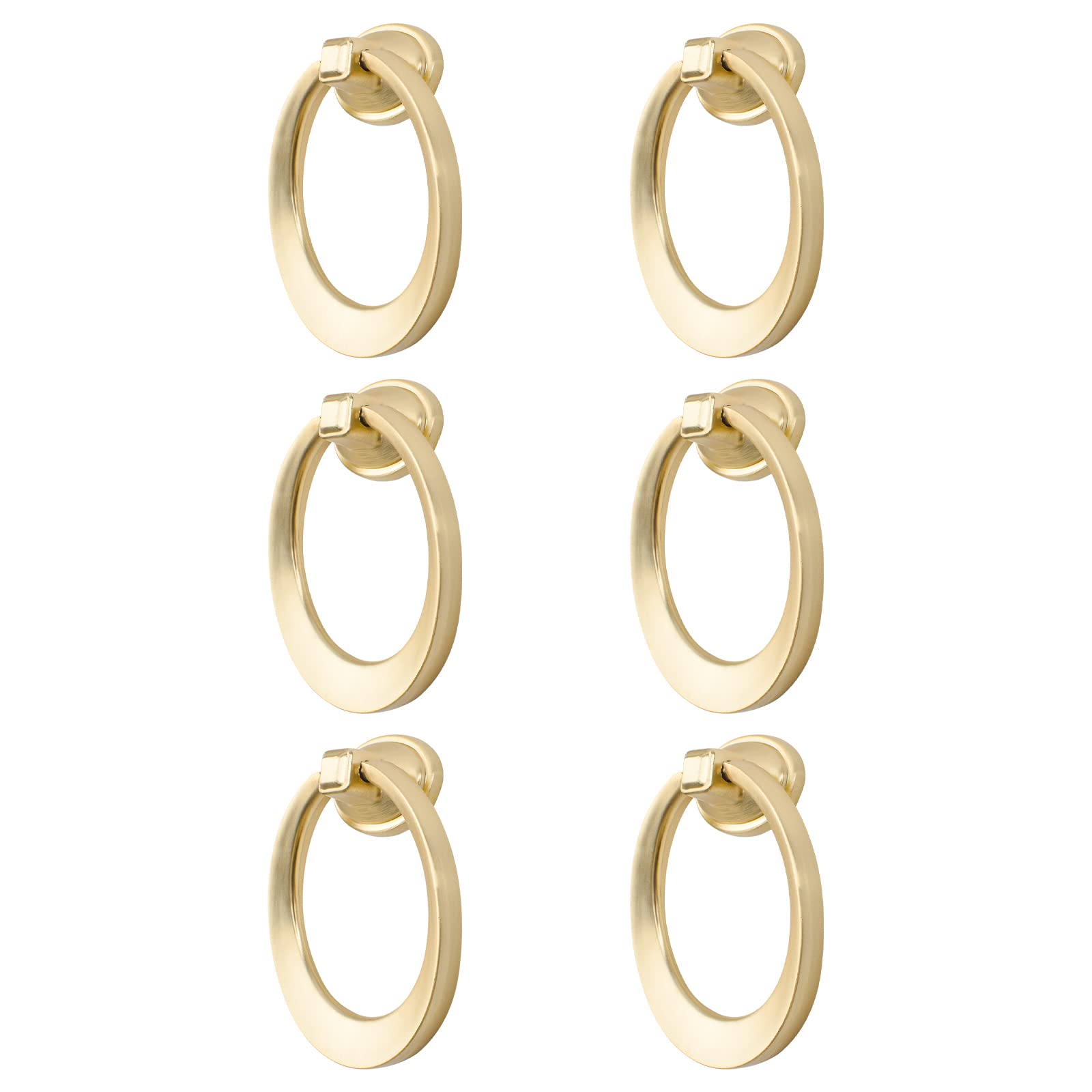 Morobor Brushed Gold Round Pull Swing Ring, 6Pcs Cabinet Drawer Ring Handles Solid Brass Pulls Zinc Alloy Drop Dresser Wardrobe Cupboard Kitchen Cabinet Door Pendant Handles Knobs(Brushed Gold)