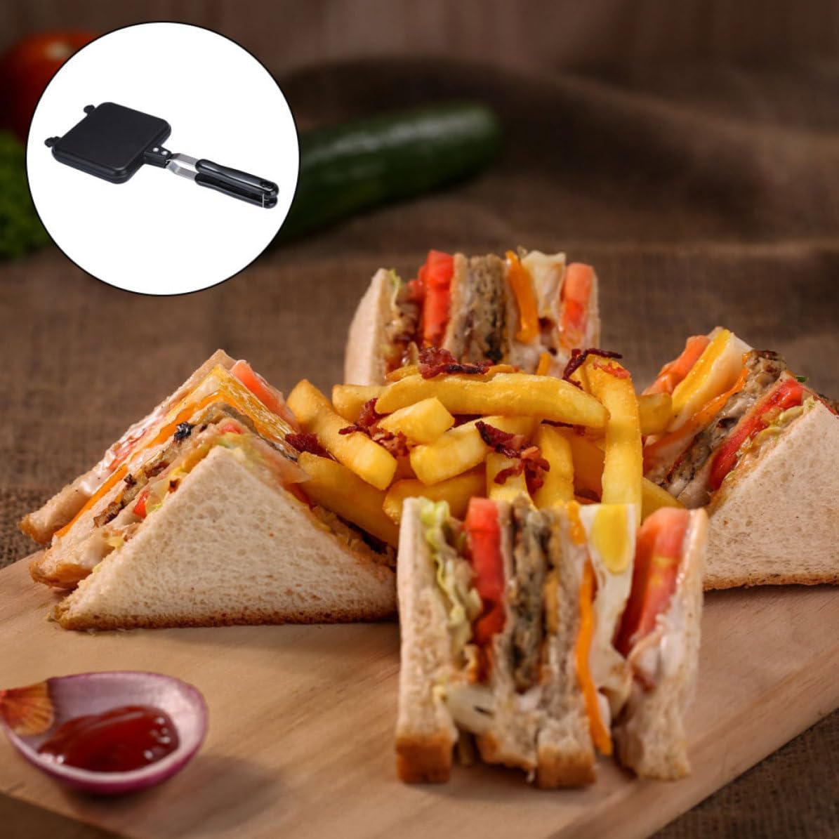 POPETPOP Molde para Hornear Sándwiches de Doble Cara Placa Antiadherente de Aleación de Aluminio, Utensilio de Cocina Fácil de Usar para Tostar Pan y Preparar Desayunos