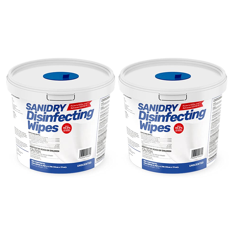 Rosmar SaniDry Disinfecting Wipes, 300 Count 2 Pack, EPA Approved, Unscented, White, Nonabrasive, Multi-Surface Cleaning Wipes, for Use in Health Facilities, Schools, Industrial, Household…