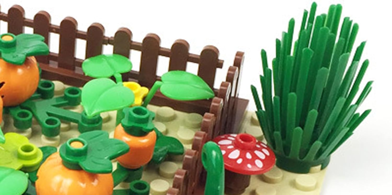 Barn and Farm Building Block Set E, Chicken Coop, Garden, Crops, Compatible with Lego 853792 Accessory for Ages 6-12