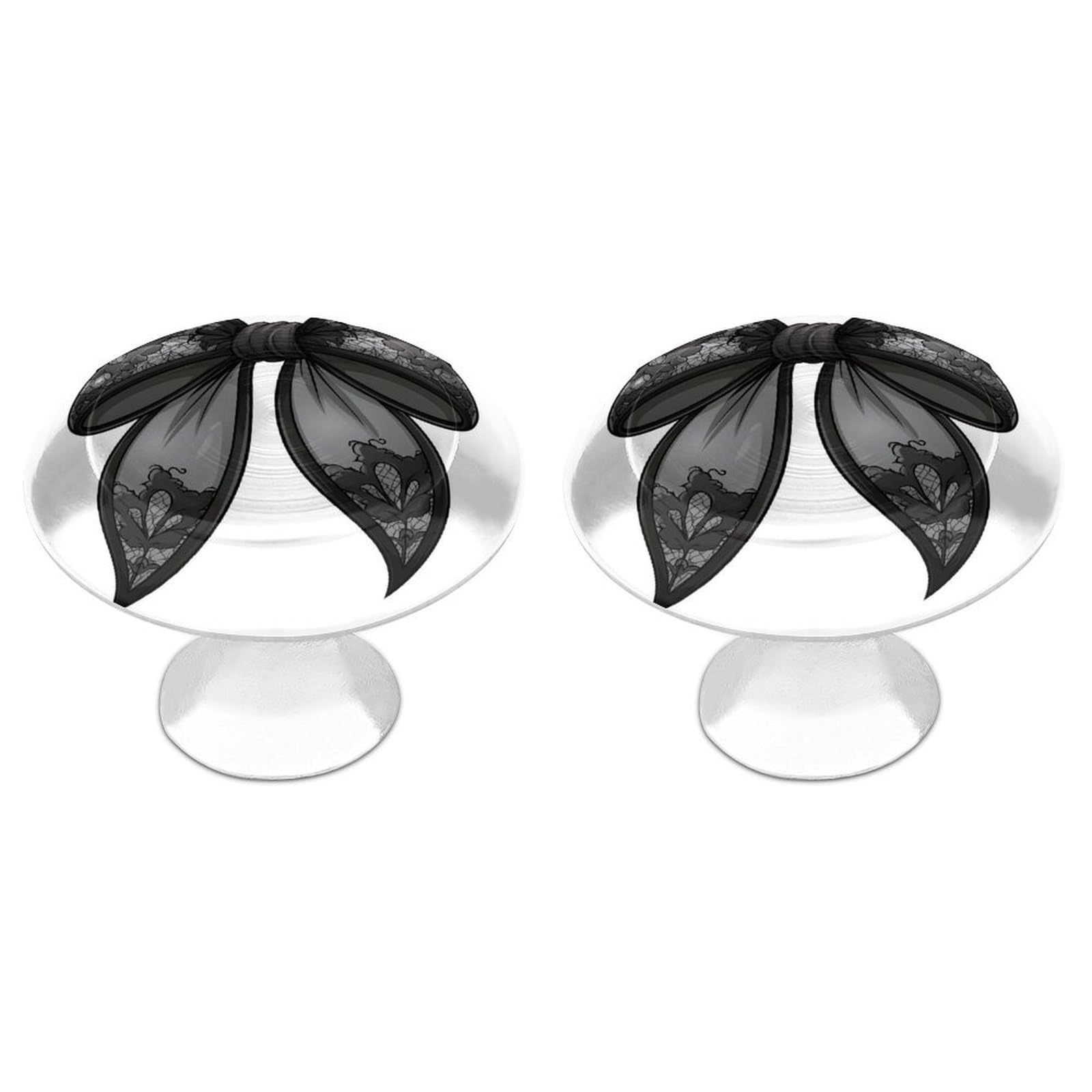 Jubonexis Black Lace Thick Coquette Bow Round Drawer Cabinet Knobs Handles with Screws,2 Pcs, Drawer Dresser Knob Pulls Decor for Wardrobe Cupboard Home Office Kitchen
