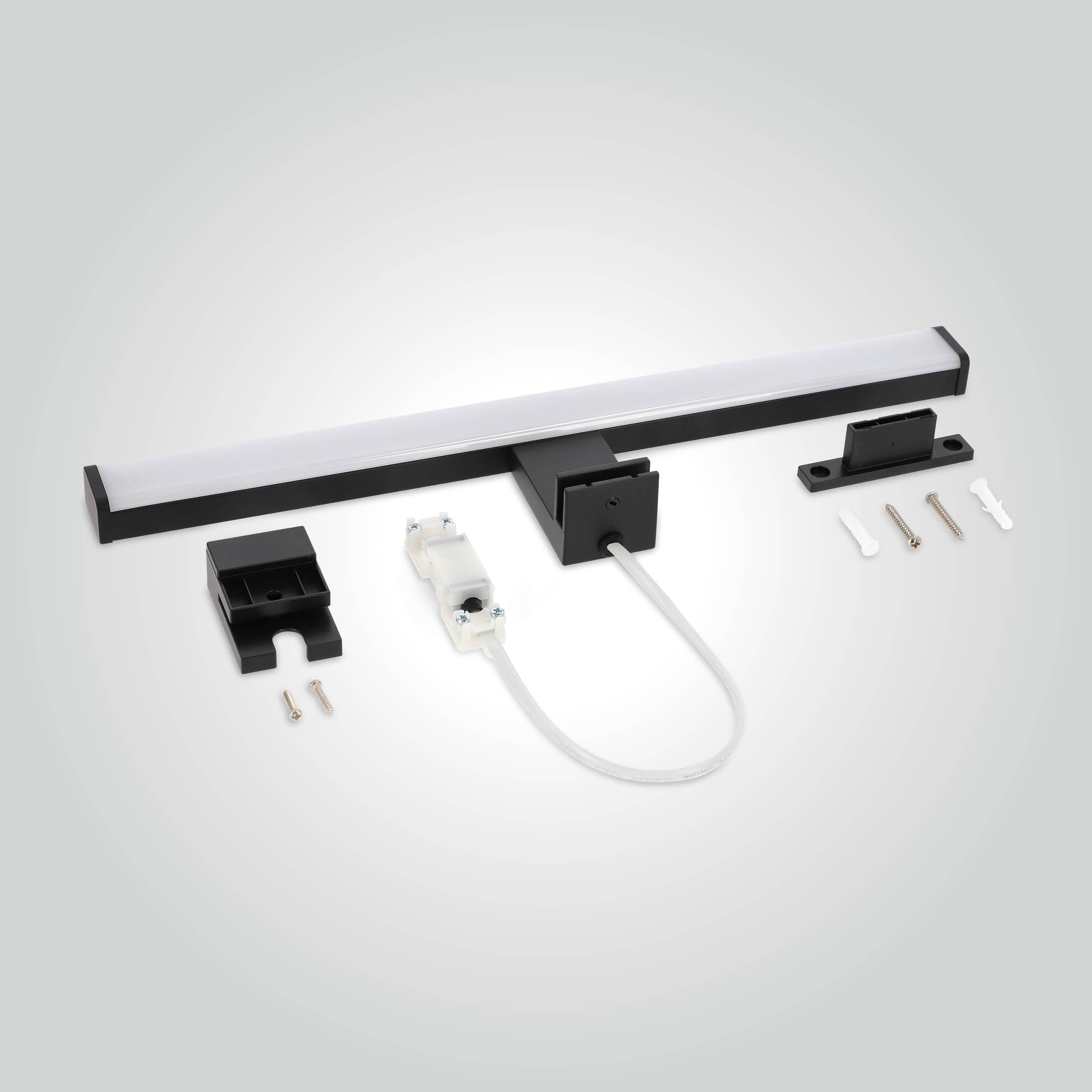 LED Universum - moderne LED Spiegelleuchte Monica 2-er Set 40cm schwarz eckig 7,4W 900lm 4000K IP44 für Badezimmer, Spiegel oder als Bilderleuchte, Steck- Klemm- Wandmontage