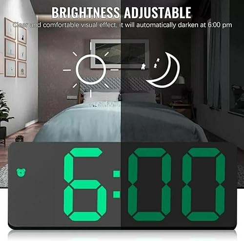 Miniatura 5 de Reloj despertador con pantalla LED, espejo digital, reloj despertador con batería enchufable, reloj de doble propósito, modo nocturno, reloj