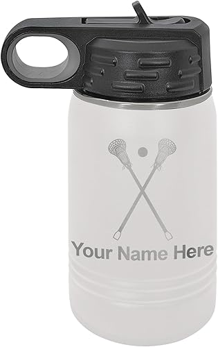 Vista 25 de LaserGram Botella de agua personalizada, palitos de lacrosse, acero inoxidable de doble pared aislada al vacío con popote superior, regalo grabado