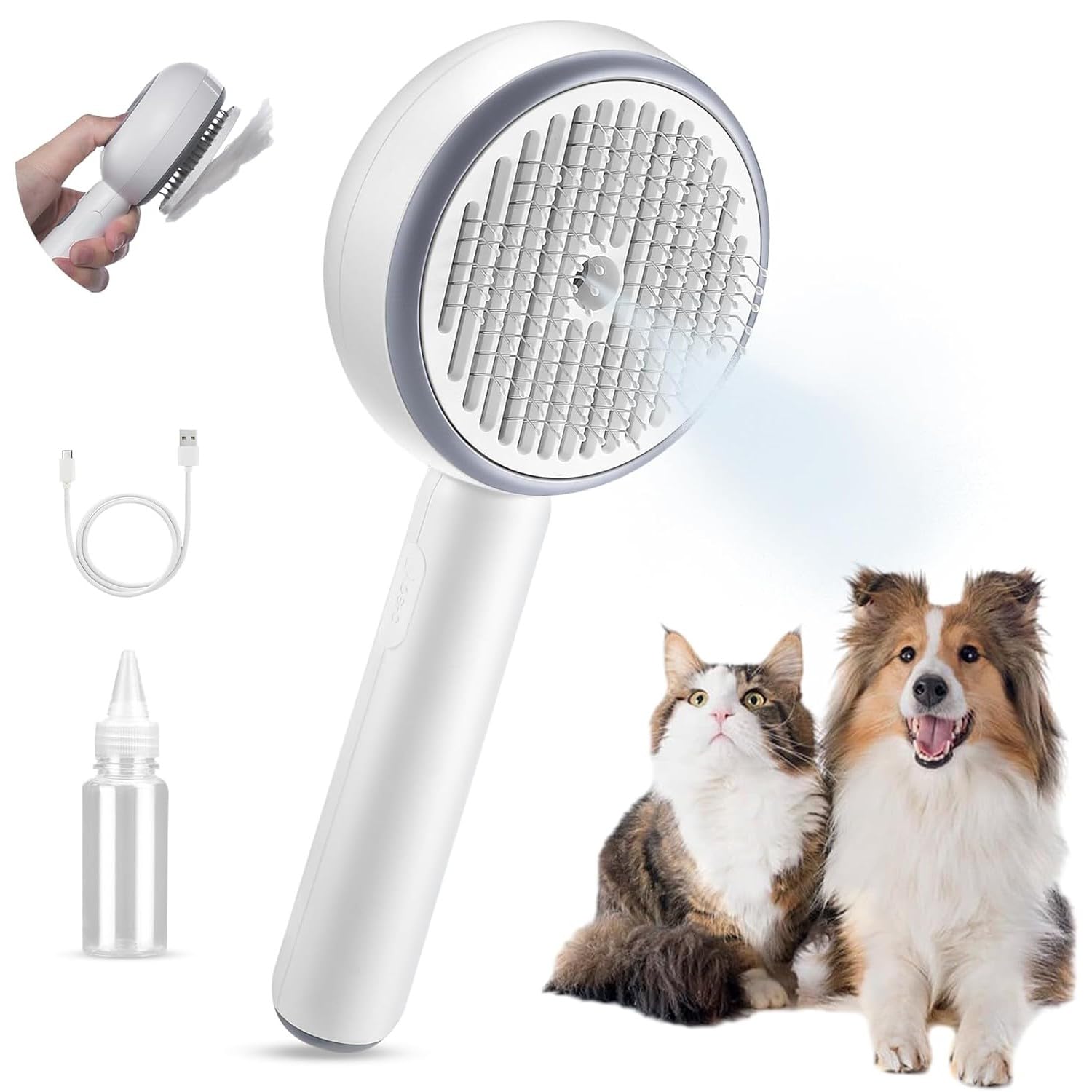 Cat Steam Brush, 3-in-1 Cat Steam Brush with Water Tank, Pet Grooming for Shedding, Tangles, and Loose Hair – Ideal for Long and Short-Haired Cats – Travel-Friendly with Release Button