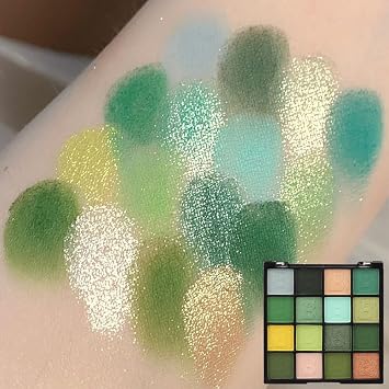16 Colors Green Matte Eyeshadow Palette - Waterproof Light Dark Green Shimmer Eyeshadow, Shiny Yellow Pressed Eye Pallet,Sparkly Glitter Brown Eyes Makeup