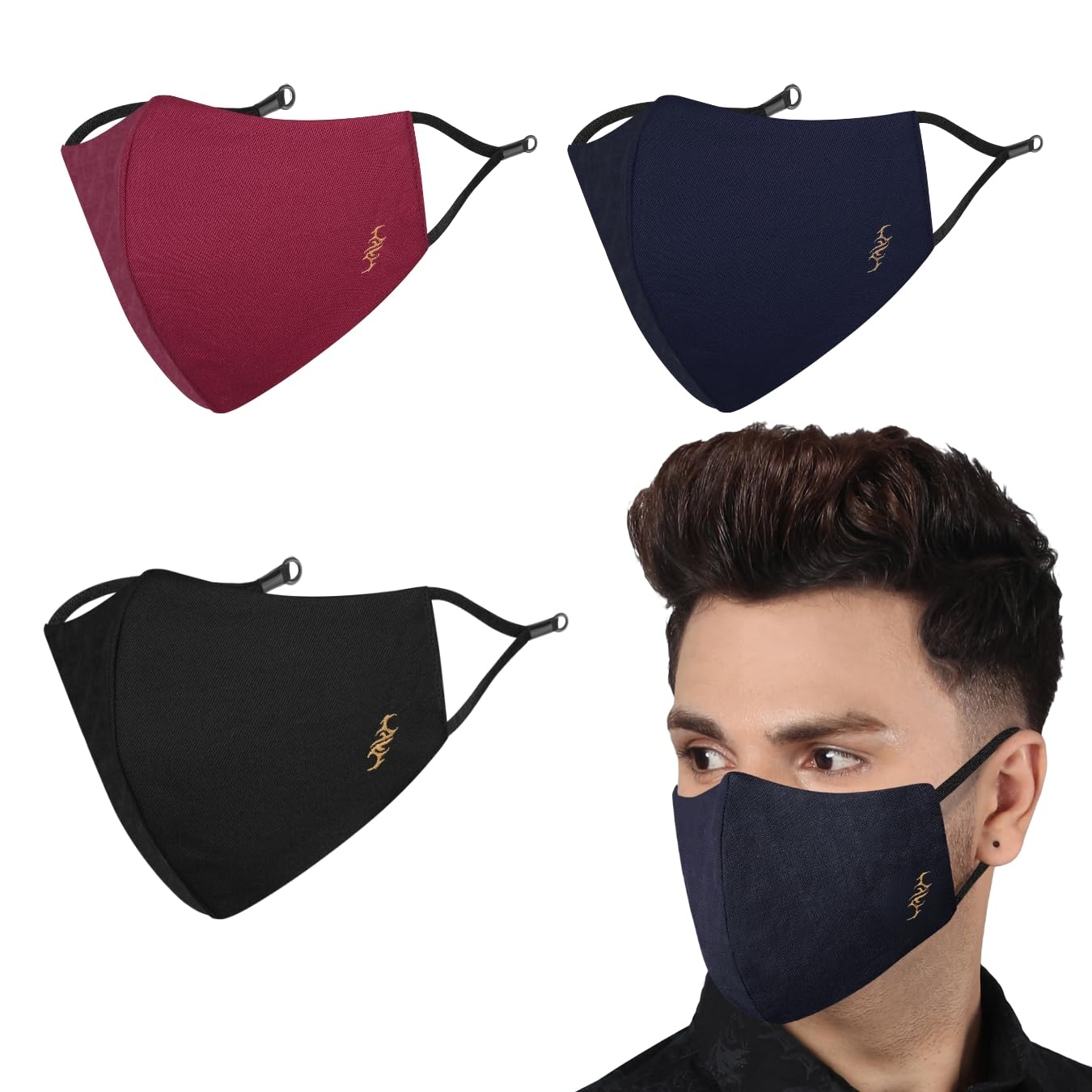 MASQ By Q-One 4 Layer, Reusable, with Ear Adjusters, Anti-Bacterial (BFE>99%) Cotton Cloth Face Mask for Men, Boys (Pack Of 3)-picture-48