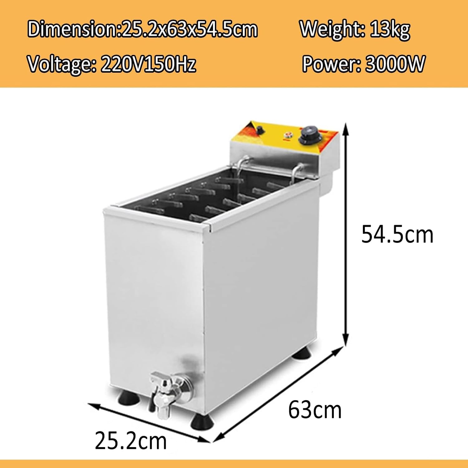 Electric Cheese Hot Dog Deep Fryer, 25L Capacity, 3KW Electric Deep Fry Machine, Stainless Steel Snack Maker Machine, Uniform Heating, for Kitchen Restaurant, Snack, Bar, Canteen