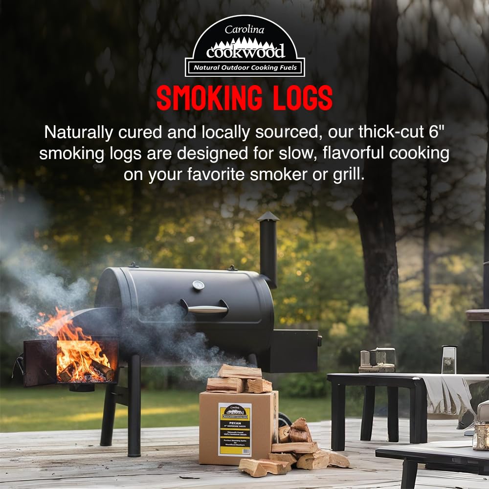 Carolina Cookwood Hickory Räucherholz Holzscheite für Holzbefeuerte und Holzkohle-Räuchergrills - Groß 15,2 cm Hartholzspalten 5,4-7,7 kg 790 cu. in Natürlich ausgehärteter Smoker