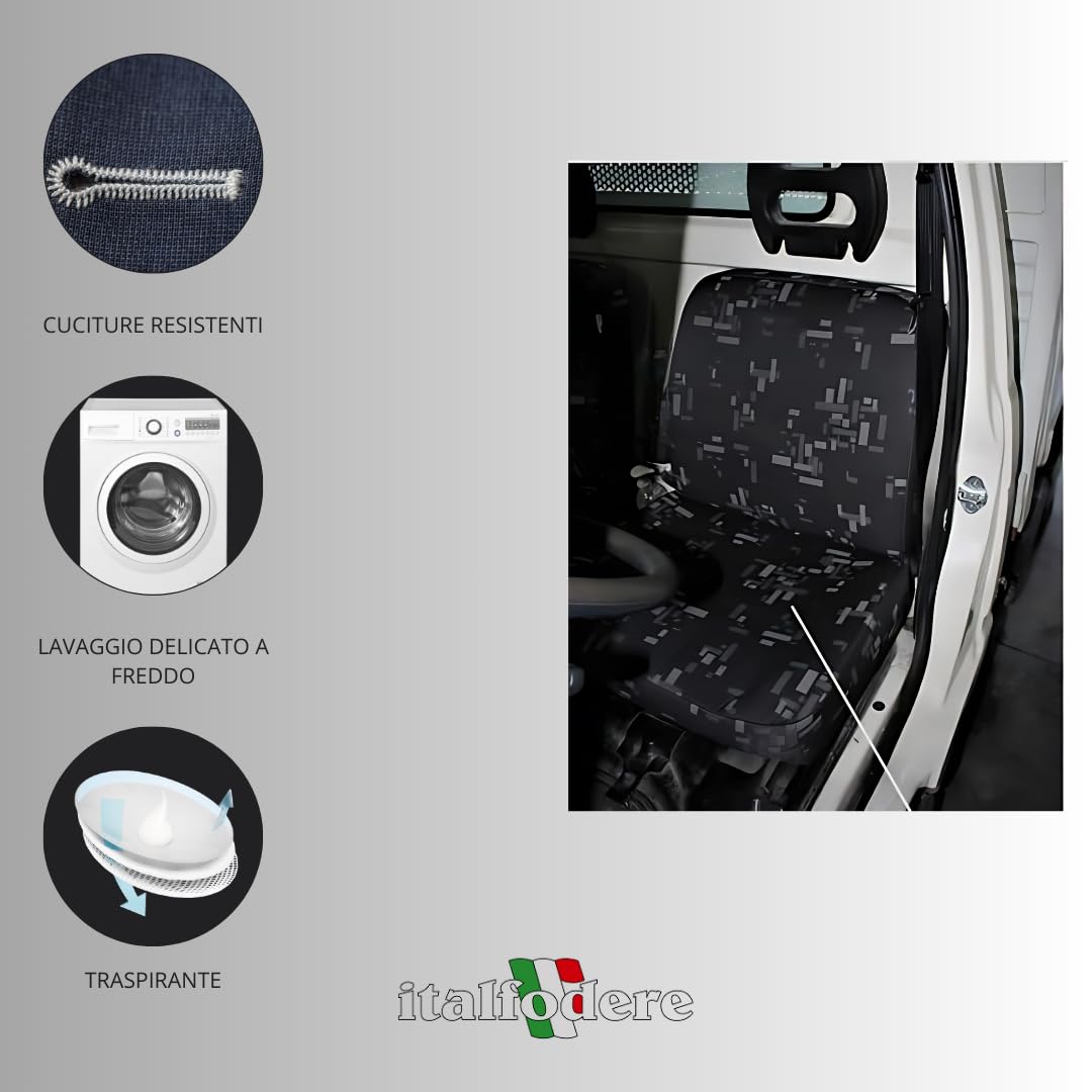 Italfodere - Coppia di Coprisedili Auto anteriori - Compatibili con Porter - Fatti a Mano - Facili da installare - Cotone - Gommapiuma e Poliestere - Accessori Auto Interno - Made in Italy - Grigio 33